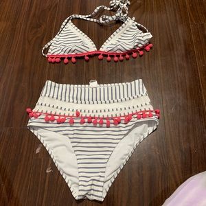 COCOSHIP Women's Mesh Striped High Waist Bikini